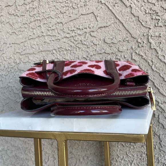 KATE SPADE Pink & Burgundy Leopard Calf Hair Leather Mini Satchel Crossbody Bag - Picture 13 of 17